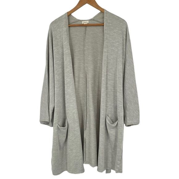Donni Cream and Grey Oversized Lagenlook Minimalist Open Cardigan with Pockets - Picture 1 of 4